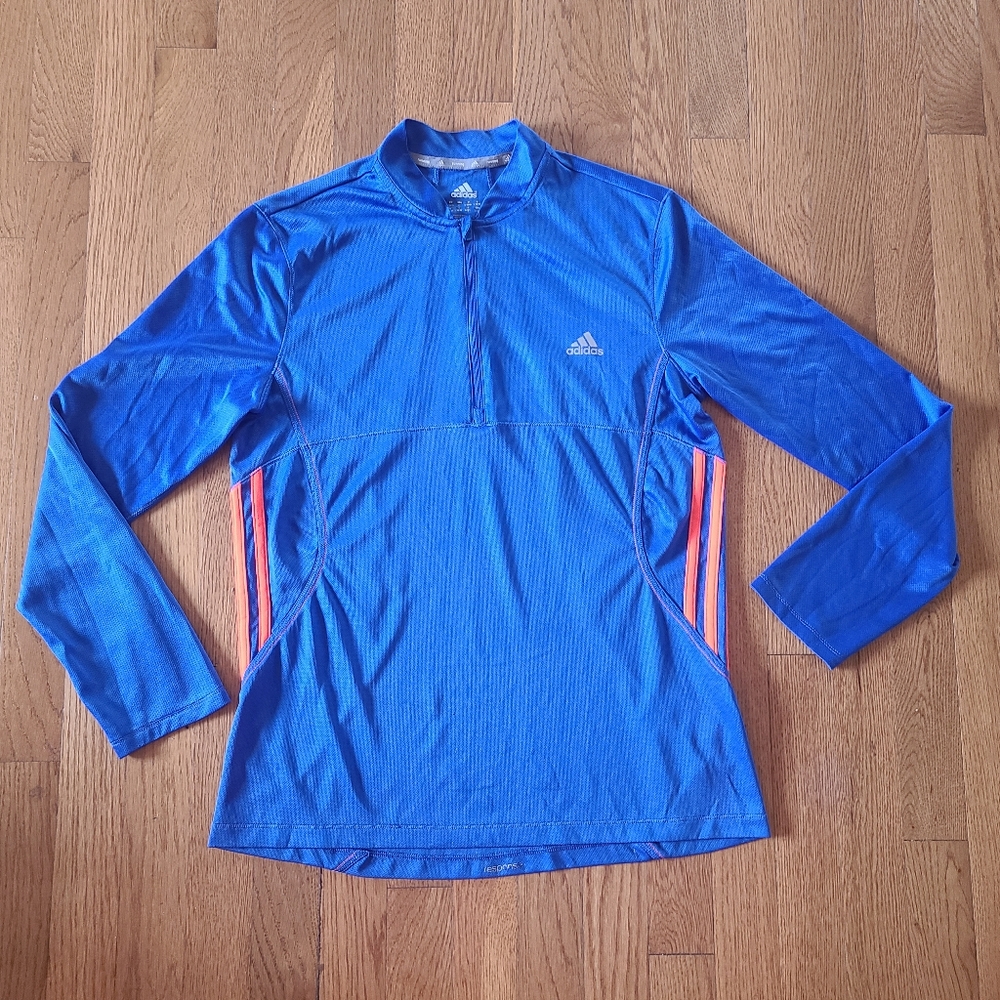 Adidas  Climalite Women's 1/4 zip Athletic Long Sleeve Running Shirt-size S Blue